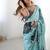 aqua blue heavy chiffon mirror work saree