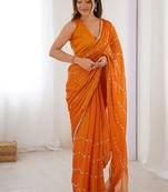 orange heavy smooth sitara mirror work satin saree