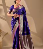 Dark Blue silk blend woven design saree with blouse