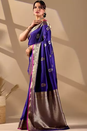 Dark Blue silk blend woven design saree with blouse