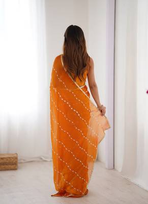 orange heavy smooth sitara mirror work satin saree 3