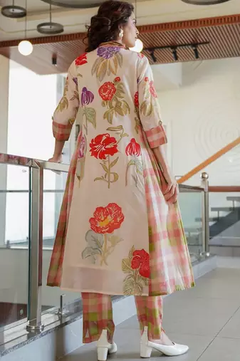 Women Floral Printed Regular Pure Cotton Kurta with Trousers