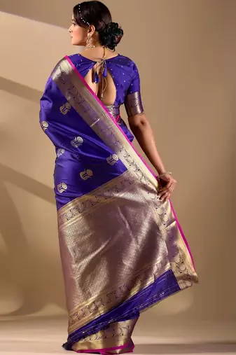 Dark Blue silk blend woven design saree with blouse