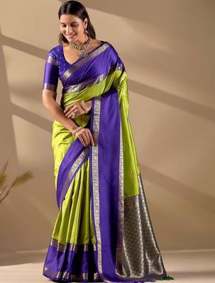 Multicolor silk blend woven design saree with blouse 1