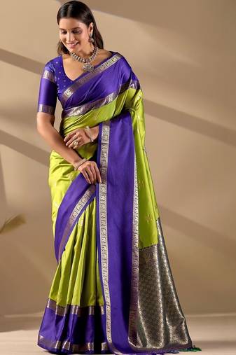Multicolor silk blend woven design saree with blouse