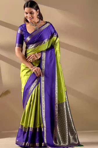 Multicolor silk blend woven design saree with blouse