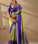 Multicolor silk blend woven design saree with blouse