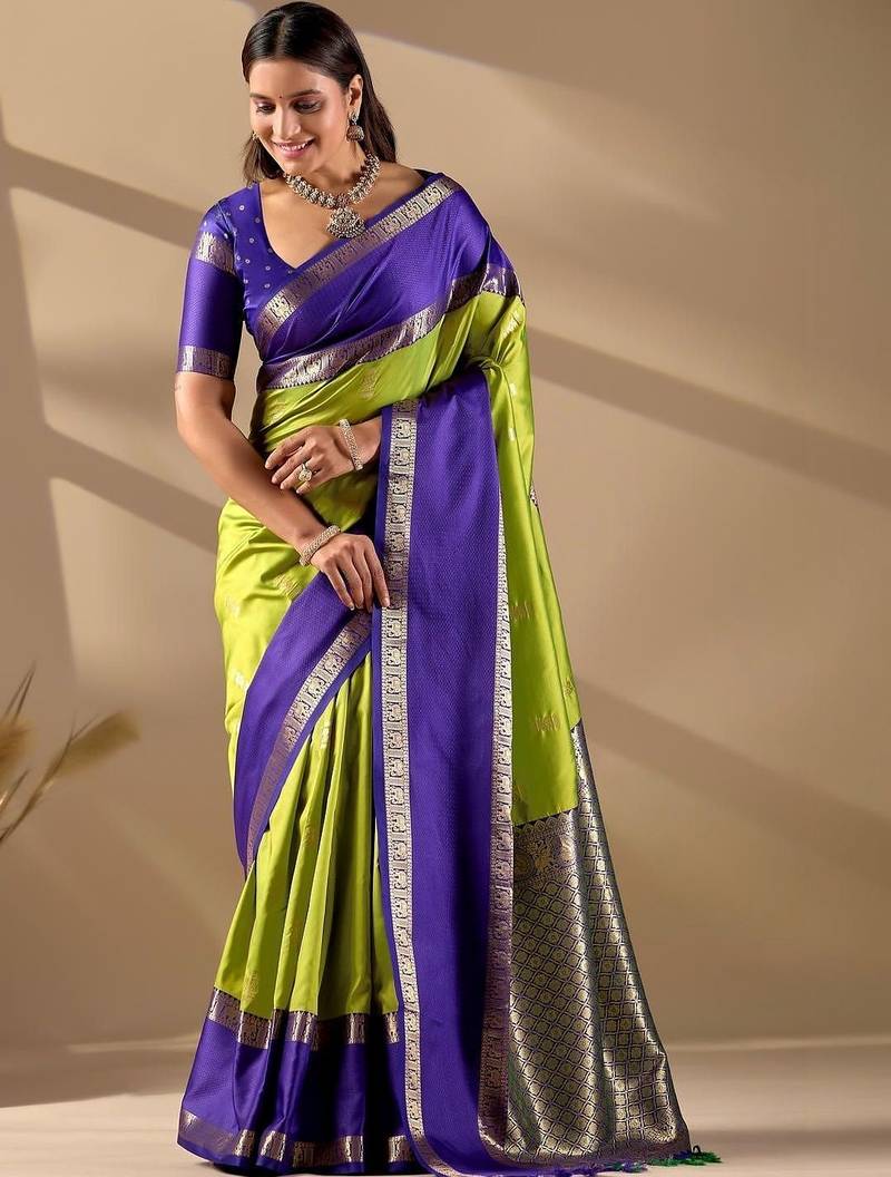 Multicolor silk blend woven design saree with blouse