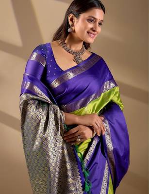 Multicolor silk blend woven design saree with blouse 3