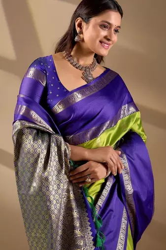 Multicolor silk blend woven design saree with blouse