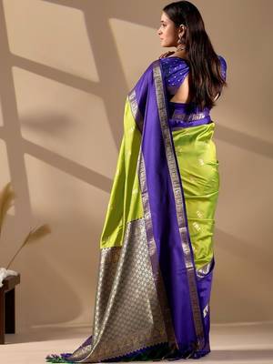 Multicolor silk blend woven design saree with blouse 4