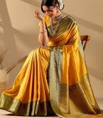Yellow silk blend woven design saree with blouse