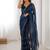 navy blue heavy smooth sitara mirror work satin saree