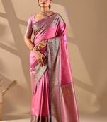 Pink silk blend woven design saree with blouse