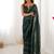 dark green heavy smooth sitara mirror work satin saree