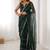 dark green heavy smooth sitara mirror work satin saree