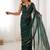 dark green heavy smooth sitara mirror work satin saree