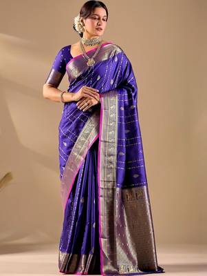 Purple silk blend woven design saree with blouse 1