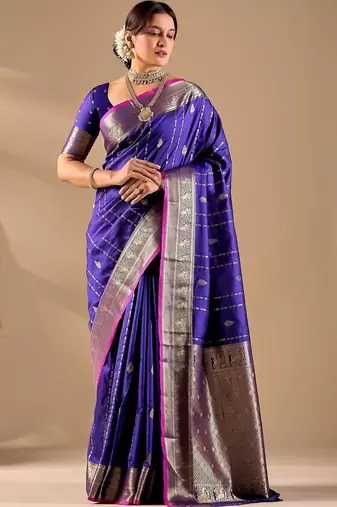Purple silk blend woven design saree with blouse