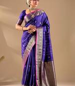 Purple silk blend woven design saree with blouse