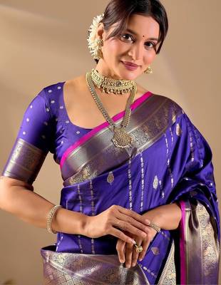Purple silk blend woven design saree with blouse 2