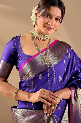 Purple silk blend woven design saree with blouse