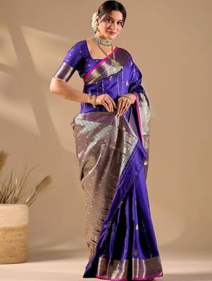 Purple silk blend woven design saree with blouse 3