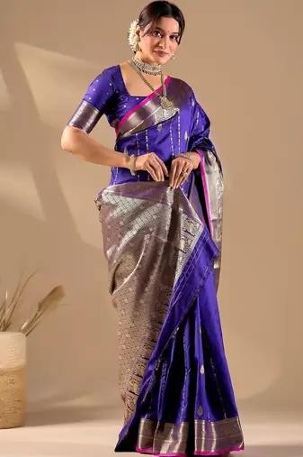 Purple silk blend woven design saree with blouse