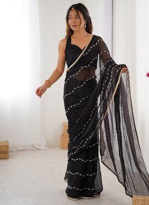 black heavy smooth sitara mirror work satin saree 1