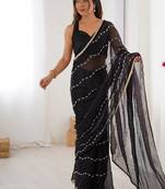 black heavy smooth sitara mirror work satin saree