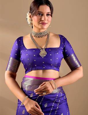 Purple silk blend woven design saree with blouse 5