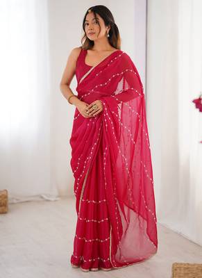 maroon heavy smooth sitara mirror work satin saree 1