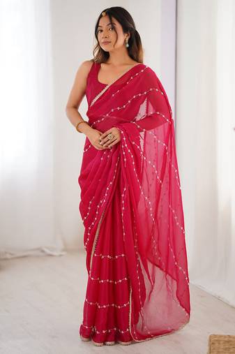 maroon heavy smooth sitara mirror work satin saree