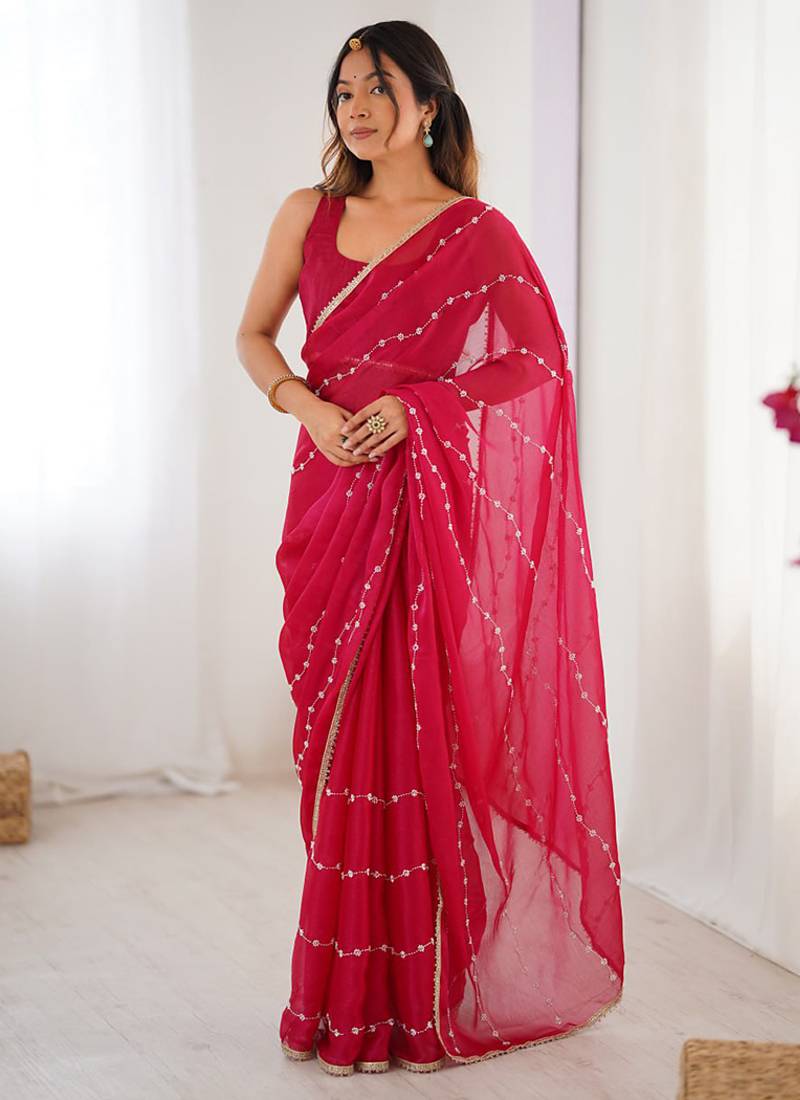 maroon heavy smooth sitara mirror work satin saree