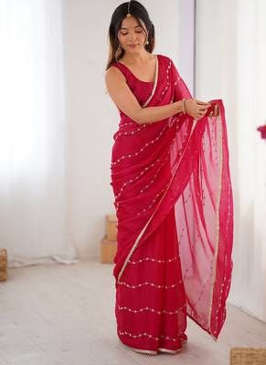 maroon heavy smooth sitara mirror work satin saree 2