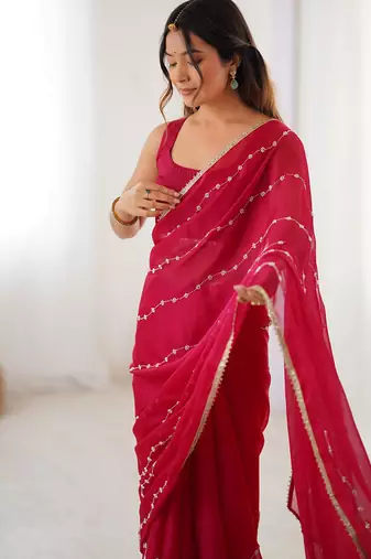 maroon heavy smooth sitara mirror work satin saree