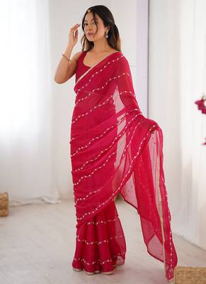 maroon heavy smooth sitara mirror work satin saree 4