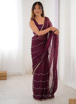 wine heavy smooth sitara mirror work satin saree 1