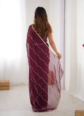 wine heavy smooth sitara mirror work satin saree 2