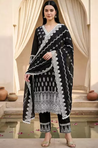 Women Motifs Embroidered Thread Work Pure Cotton Kurta with Trousers & Dupatta