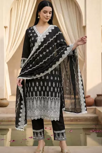 Women Motifs Embroidered Thread Work Pure Cotton Kurta with Trousers & Dupatta