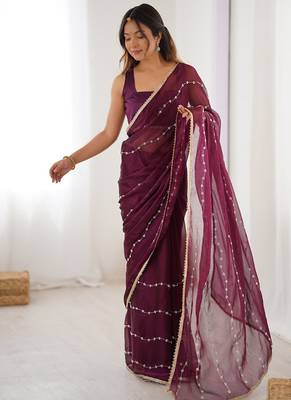 wine heavy smooth sitara mirror work satin saree 5