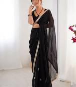 black heavy smooth sitara mirror work satin saree