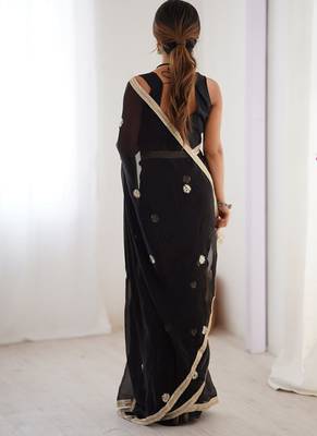 black heavy smooth sitara mirror work satin saree 3