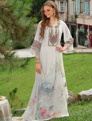 Women Floral Embroidered Regular Thread Work Liva Kurta with Trousers & With Dupatta 4
