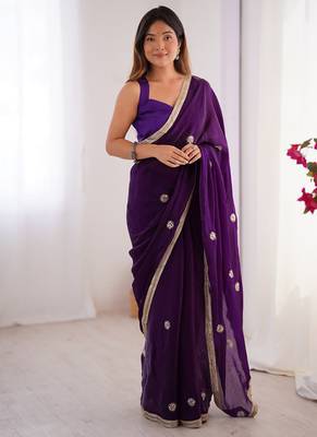 purple heavy smooth sitara mirror work satin saree 1