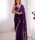 purple heavy smooth sitara mirror work satin saree
