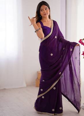 purple heavy smooth sitara mirror work satin saree 2