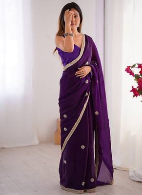 purple heavy smooth sitara mirror work satin saree 3