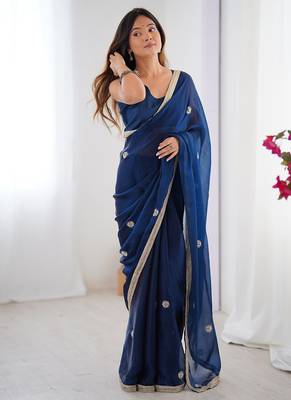 navy blue heavy smooth sitara mirror work satin saree 2